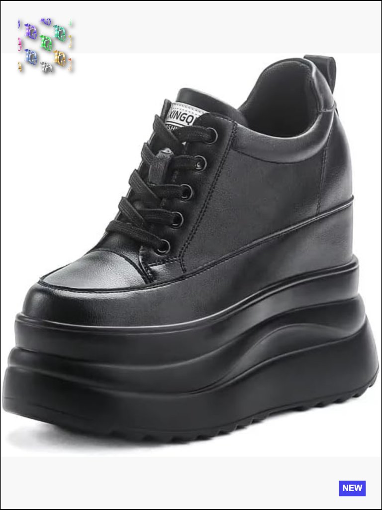 Leather Platform Sneakers Wedge Heel Chunky Sole Memory Foam Casual Walking